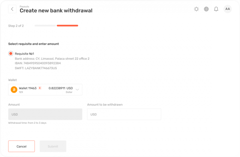 Create new bank withdrawals