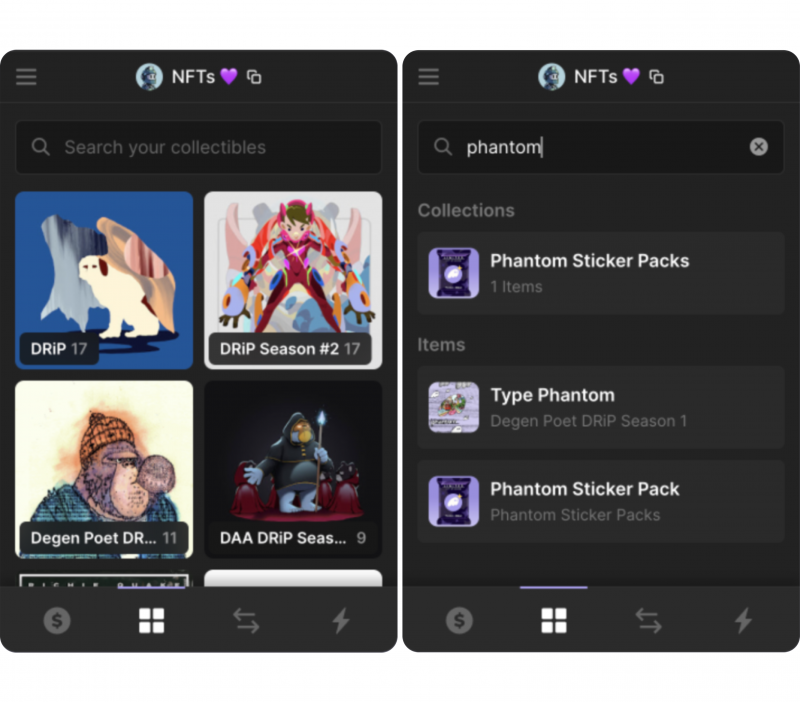 Phantom Wallet NFT collections