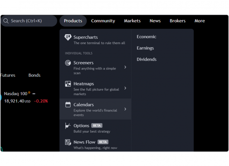 how to find economic calendar in TradingView