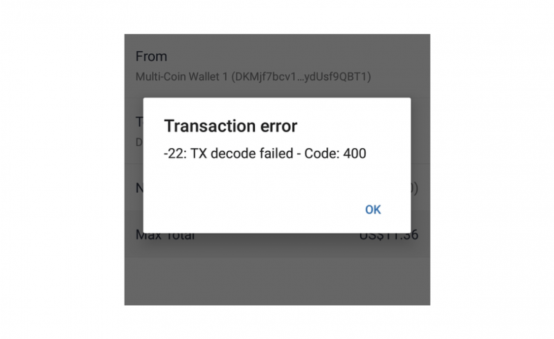 Bitcoin dust error