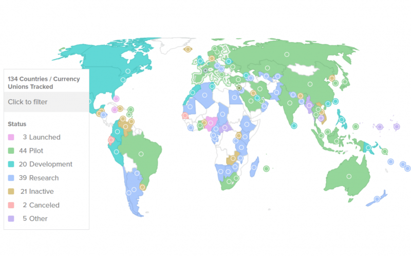 map of CBDC projects around the world by Atlantic Council