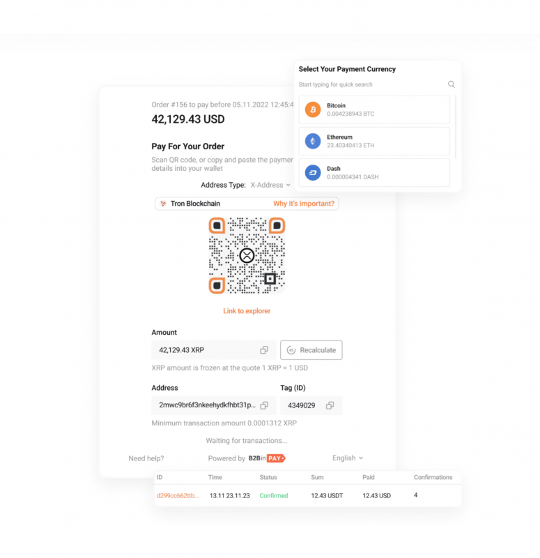 Crypto Payment Processing's Payment Page with Live Data