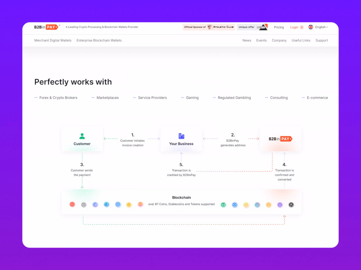 B2BinPay's Merchant solution page