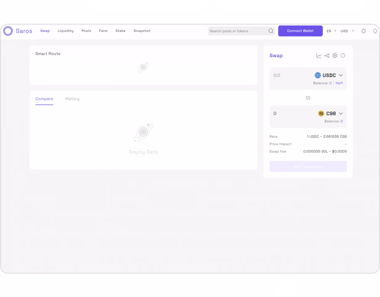 Saros Finance's trading interface