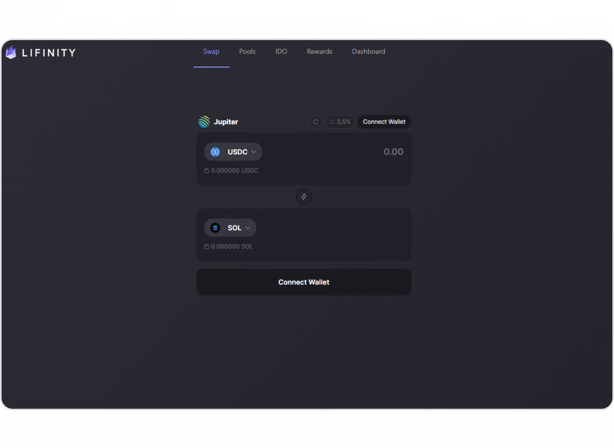 Lfinity's trading interface