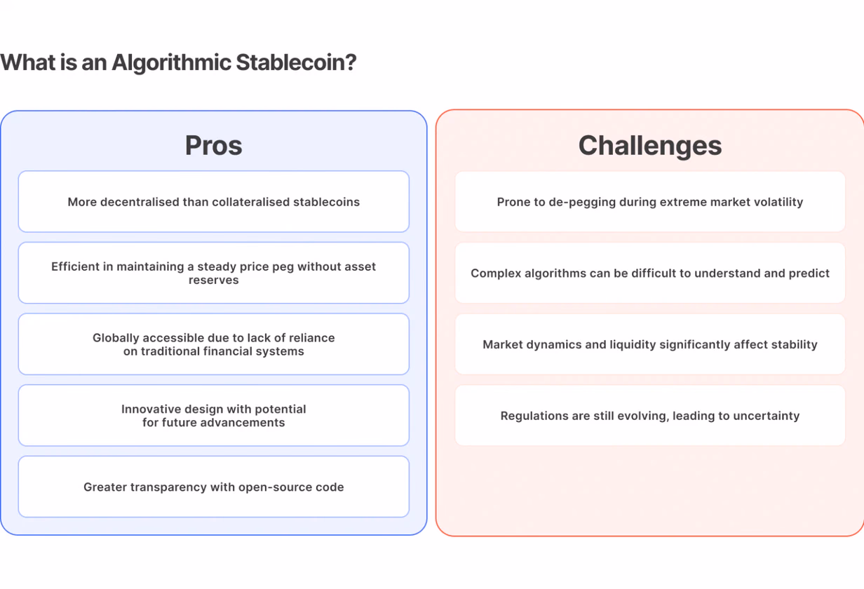 Advantages and Challenges of Algorithmic Stablecoins