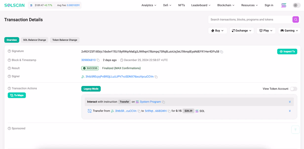 transaction details in solscan