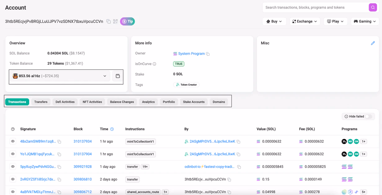 how to track transactions with solscan