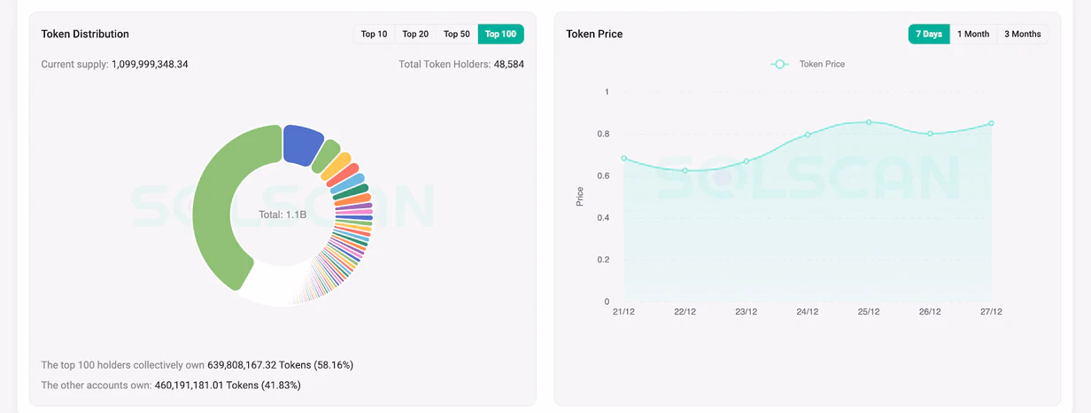 token distribution shown in solscan